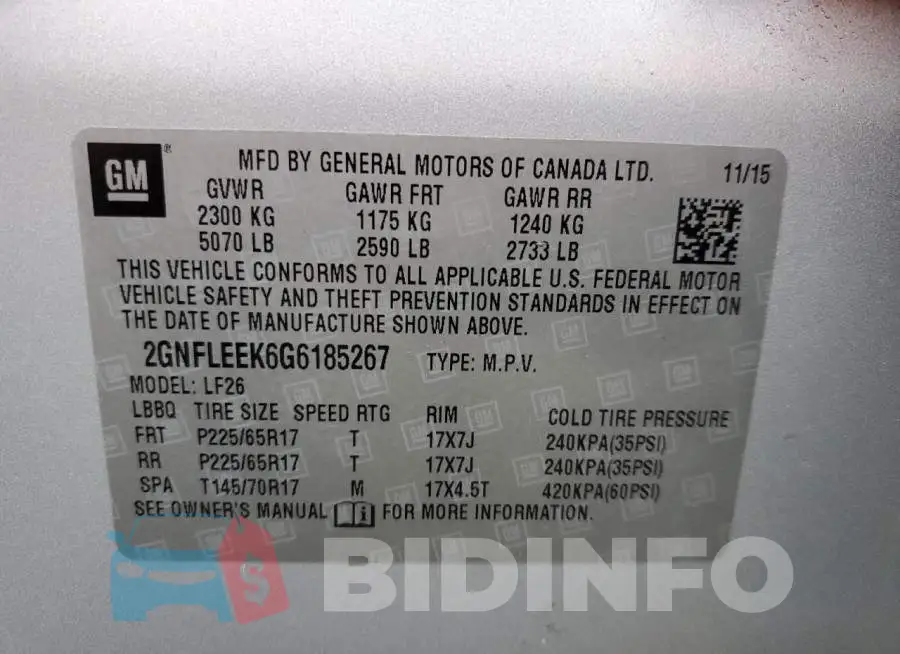 2GNFLEEK6G6185267 Photo# 13