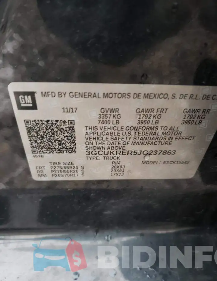 3GCUKRER5JG237863 Photo# 12