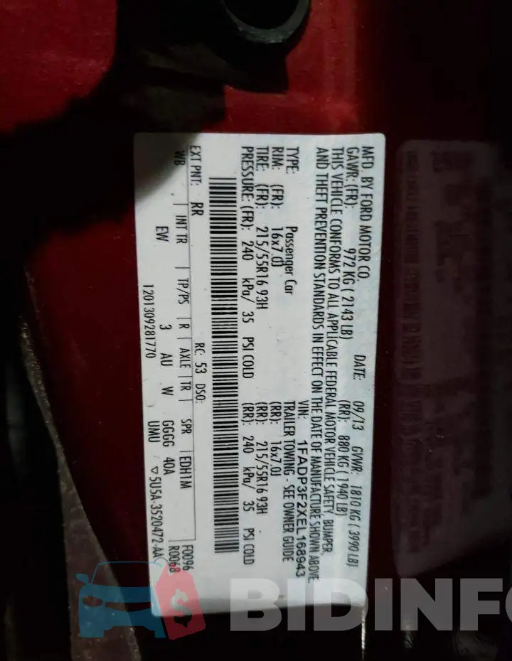 1FADP3F2XEL168943 Photo# 12