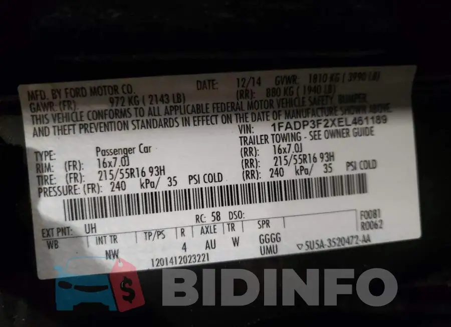 1FADP3F2XEL461189 Photo# 12