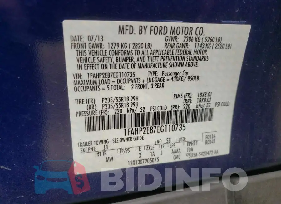 1FAHP2E87EG110735 Photo# 10