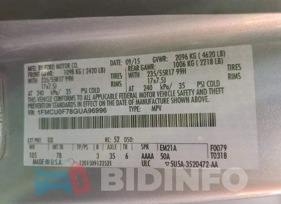 1FMCU0F78GUA96996 Photo# 12