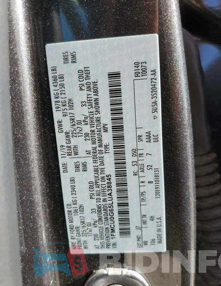 1FMCU0G65LUA38845 Photo# 13