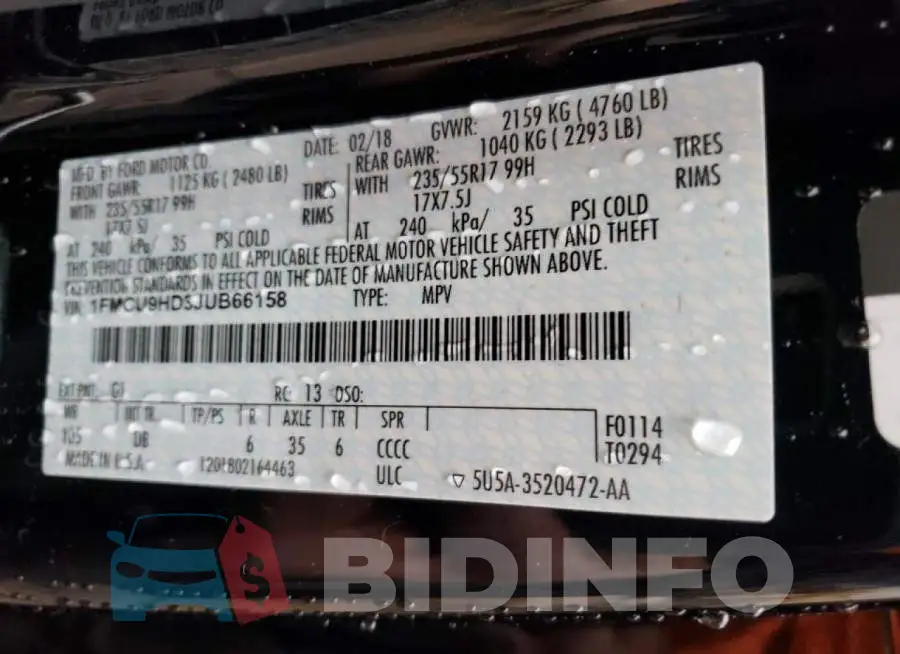 1FMCU9HD3JUB66158 Photo# 14