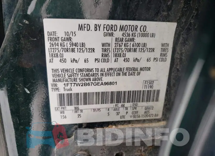 1FT7W2B67GEA96801 Photo# 13