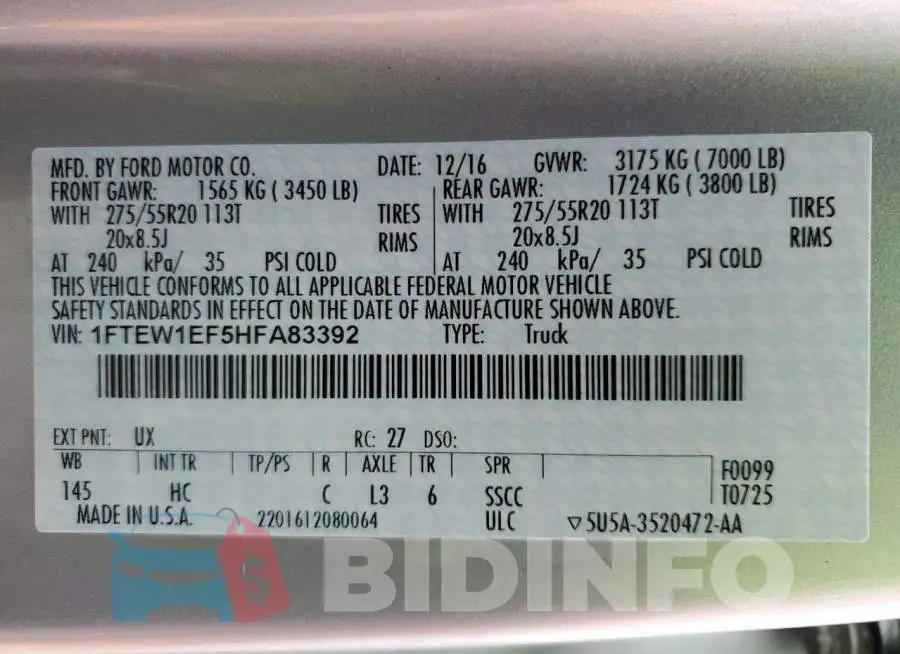 1FTEW1EF5HFA83392 Photo# 12