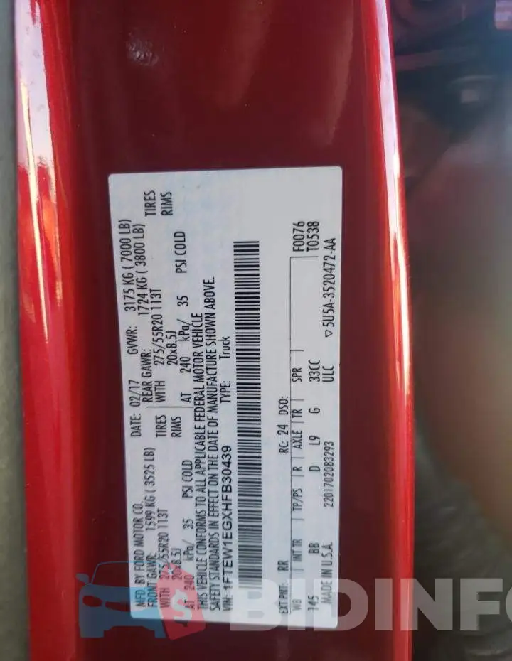1FTEW1EGXHFB30439 Photo# 12