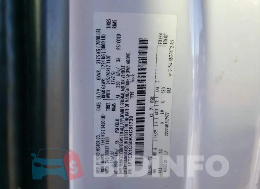 1FTEX1C50KKC81738 Photo# 12