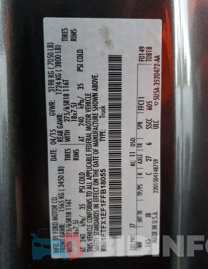 1FTFX1EF1FFB18055 Photo# 13