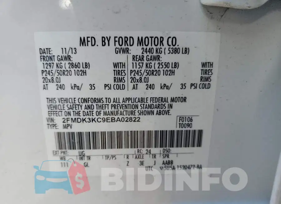 2FMDK3KC9EBA02822 Photo# 13