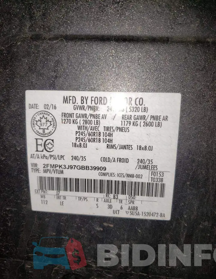 2FMPK3J97GBB39909 Photo# 14