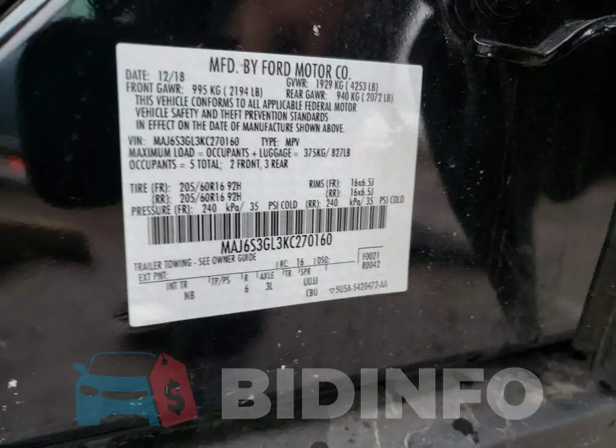 MAJ6S3GL3KC270160 Photo# 13