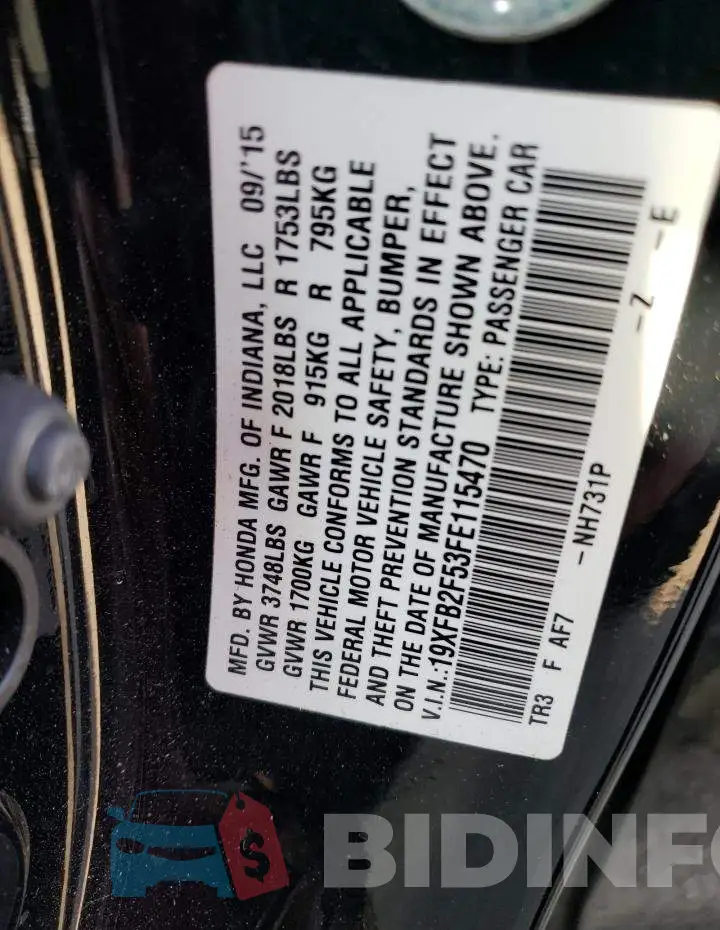 19XFB2F53FE115470 Photo# 12