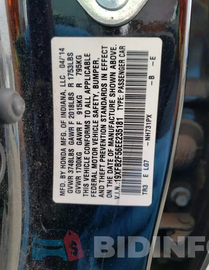 19XFB2F56EE235181 Photo# 12