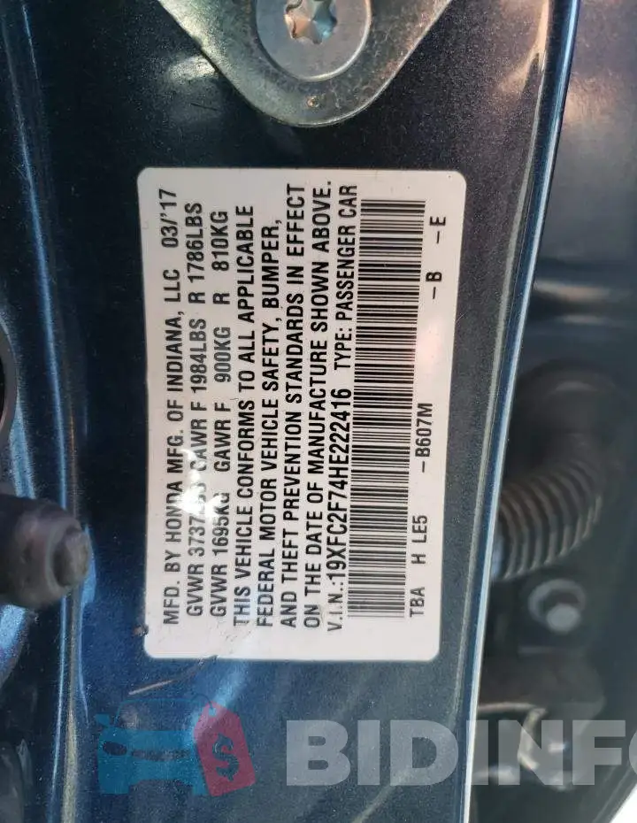 19XFC2F74HE222416 Photo# 10