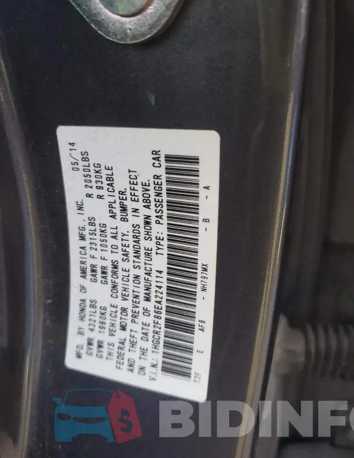 1HGCR2F86EA224114 Photo# 12