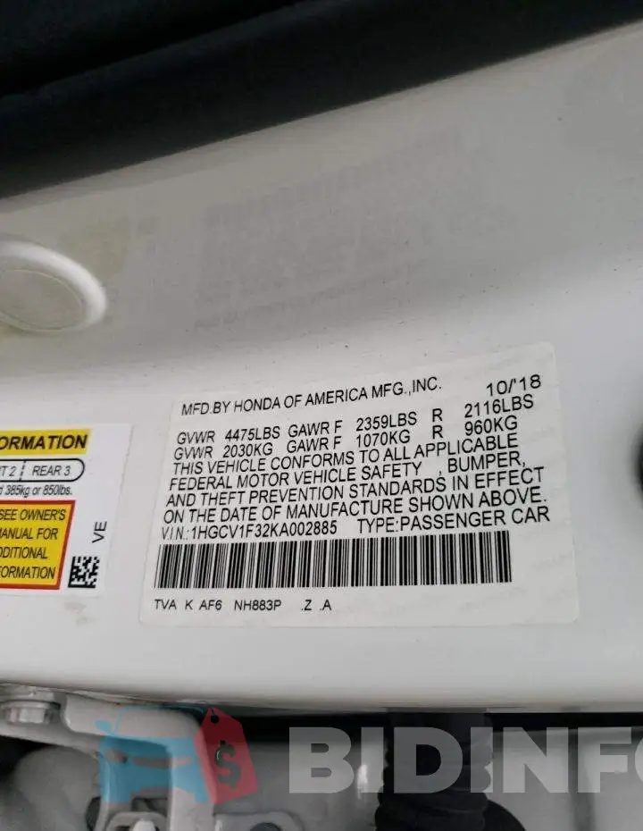 1HGCV1F32KA002885 Photo# 12