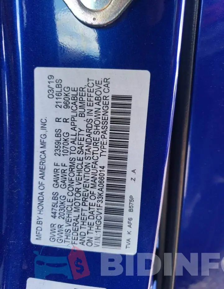 1HGCV1F33KA066014 Photo# 10