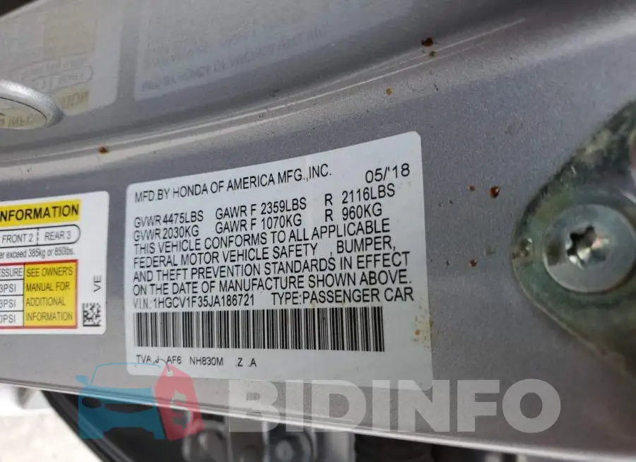 1HGCV1F35JA186721 Photo# 12