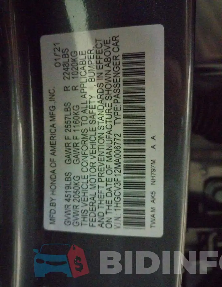 1HGCV3F12MA006772 Photo# 12