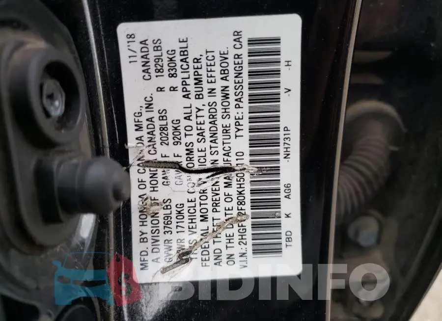 2HGFC2F80KH508110 Photo# 12