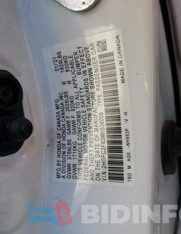 2HGFC2F83MH538009 Photo# 12