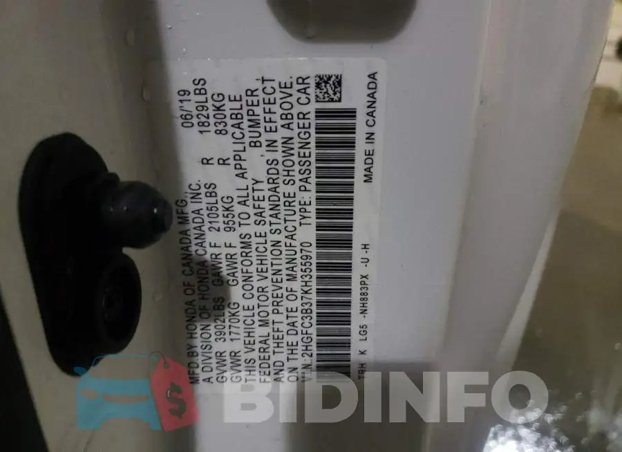 2HGFC3B37KH355970 Photo# 12