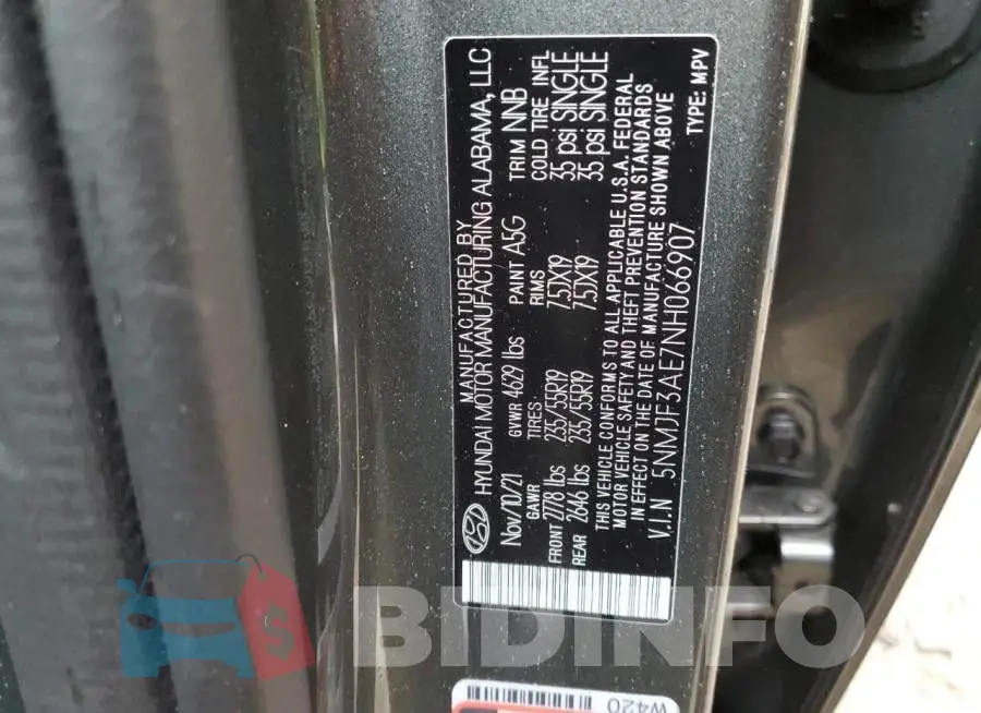 5NMJF3AE7NH066907 Photo# 13