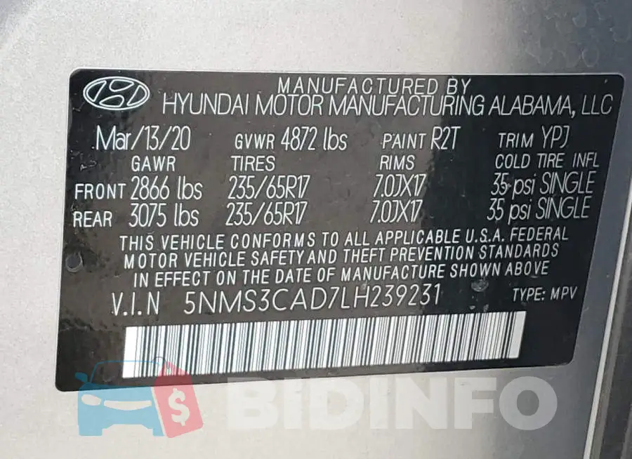 5NMS3CAD7LH239231 Photo# 13