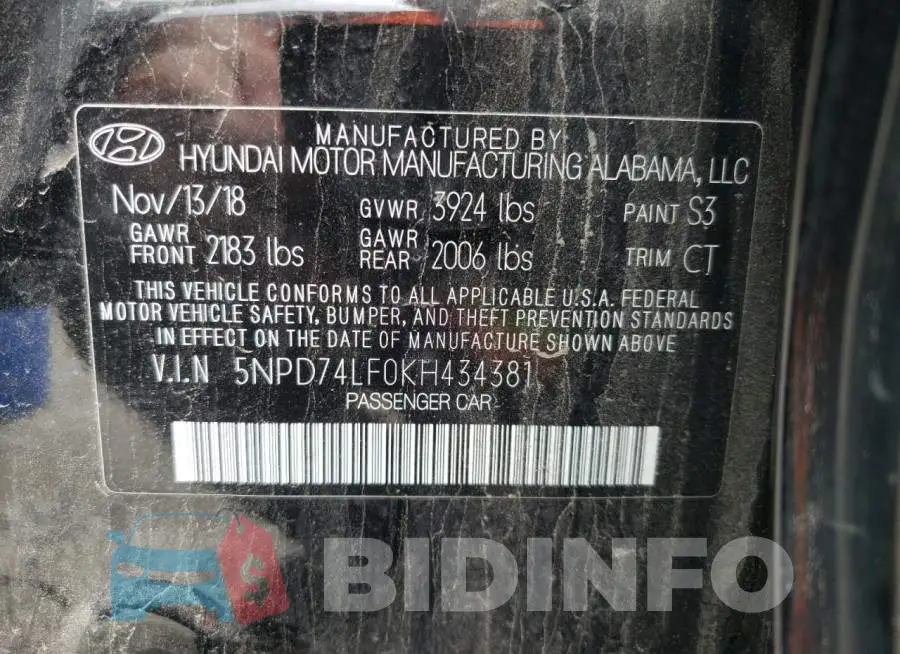 5NPD74LF0KH434381 Photo# 10