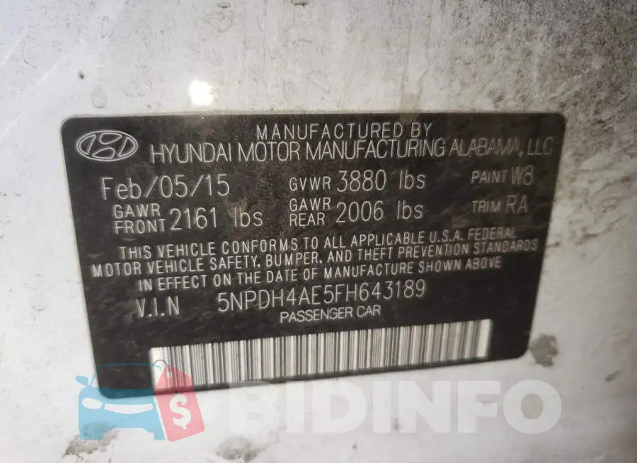 5NPDH4AE5FH643189 Photo# 10