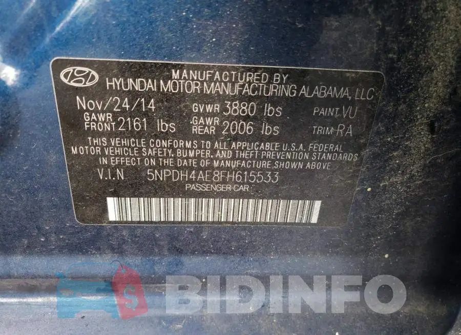 5NPDH4AE8FH615533 Photo# 12