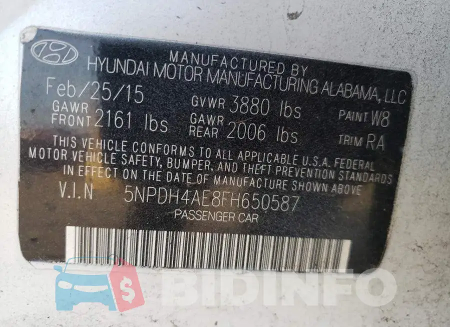 5NPDH4AE8FH650587 Photo# 12