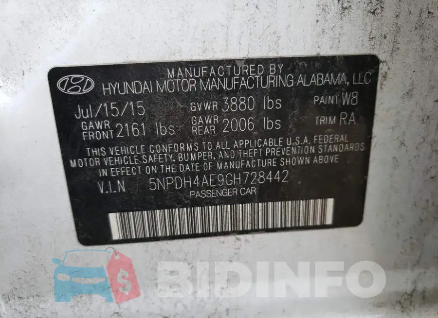 5NPDH4AE9GH728442 Photo# 12