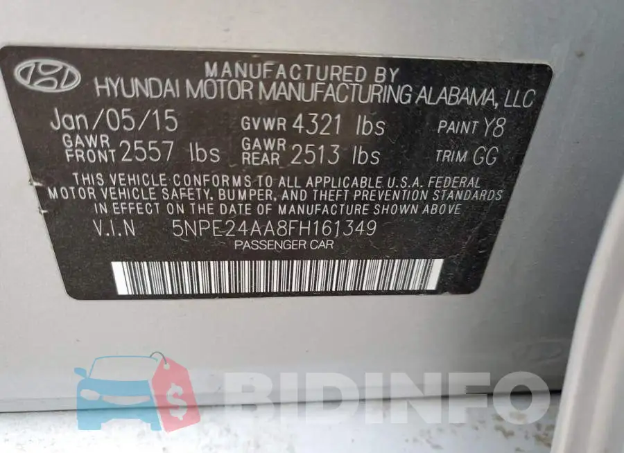 5NPE24AA8FH161349 Photo# 12