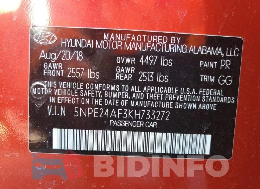 5NPE24AF3KH733272 Photo# 12