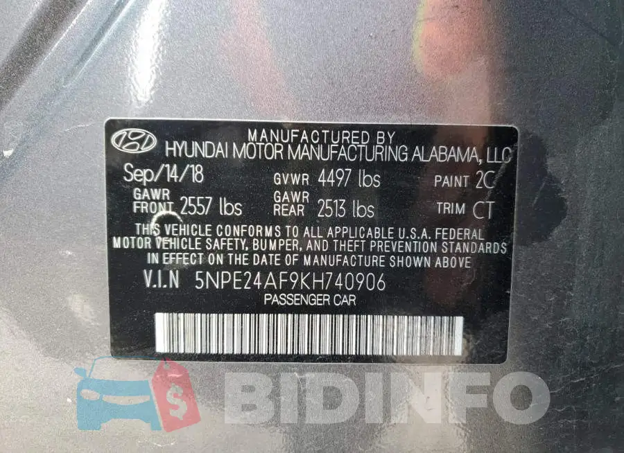 5NPE24AF9KH740906 Photo# 12