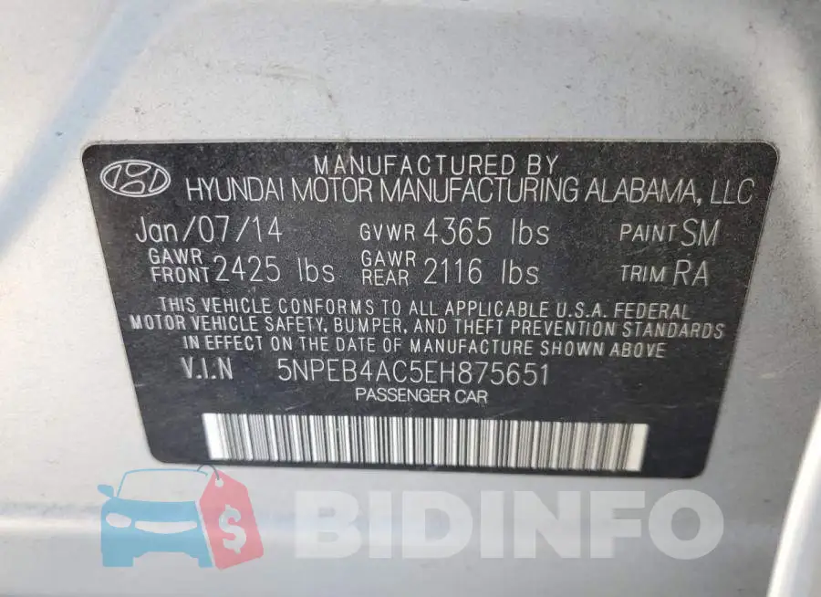 5NPEB4AC5EH875651 Photo# 12