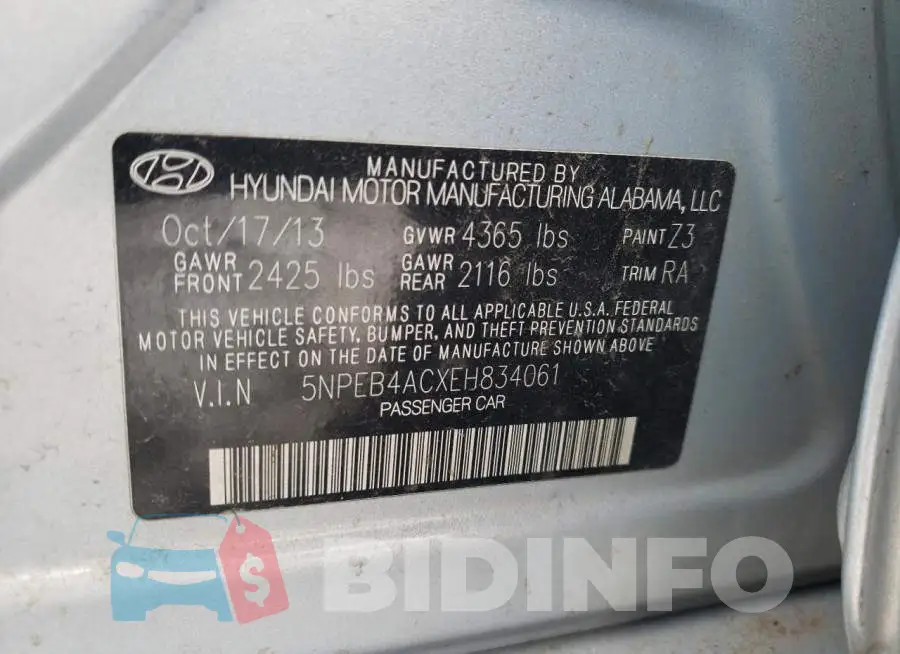 5NPEB4ACXEH834061 Photo# 12