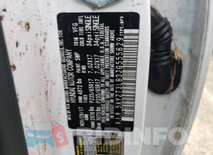 5XYZT3LB3JG555629 Photo# 10