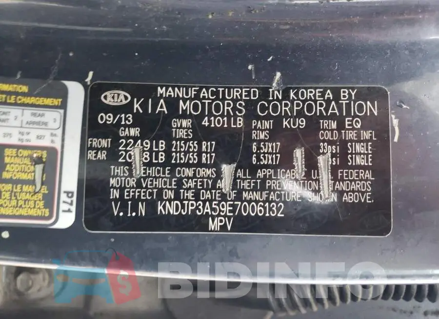 KNDJP3A59E7006132 Photo# 13