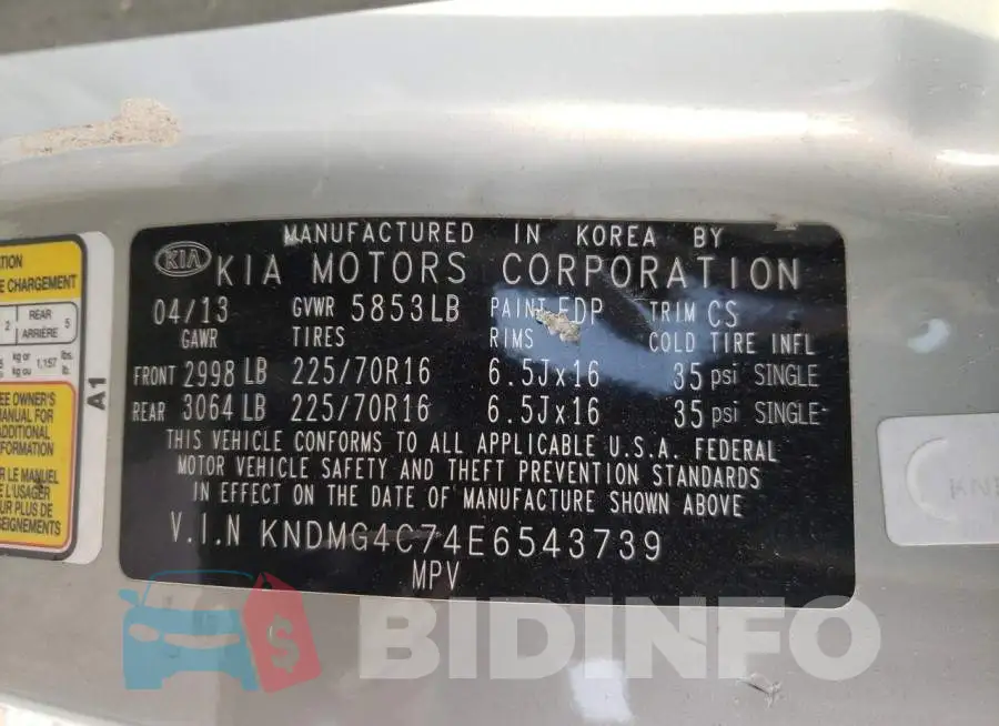 KNDMG4C74E6543739 Photo# 14