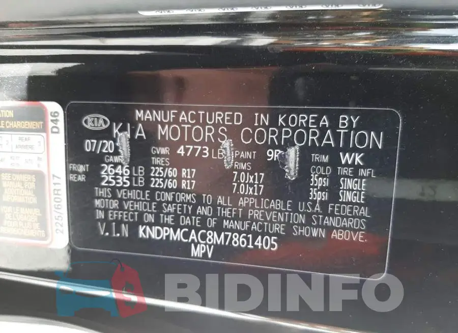 KNDPMCAC8M7861405 Photo# 13
