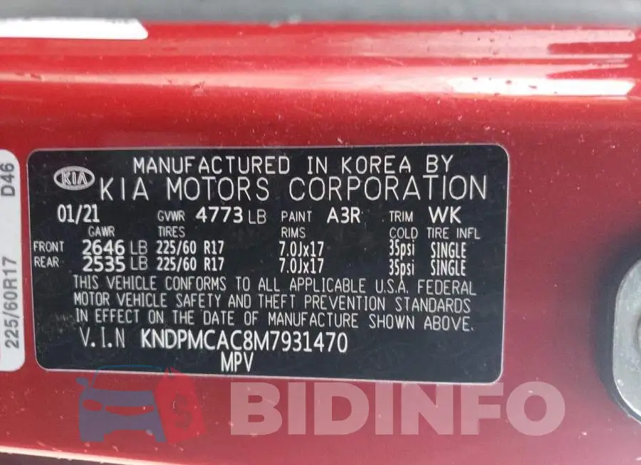 KNDPMCAC8M7931470 Photo# 12