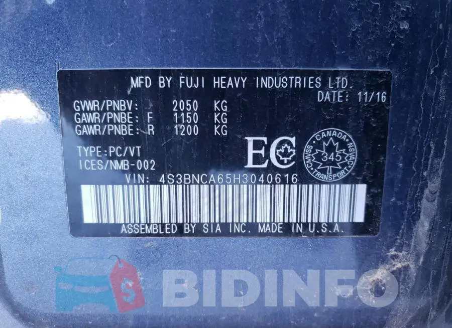 4S3BNCA65H3040616 Photo# 13
