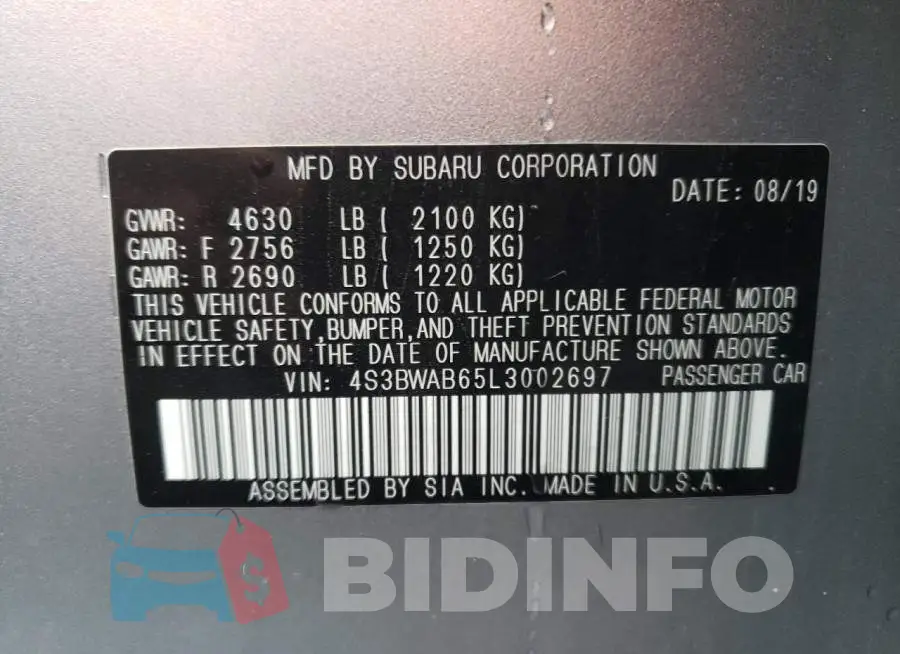 4S3BWAB65L3002697 Photo# 10