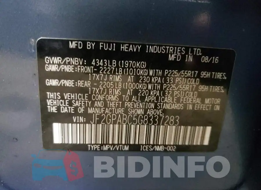 JF2GPABC5G8337283 Photo# 14