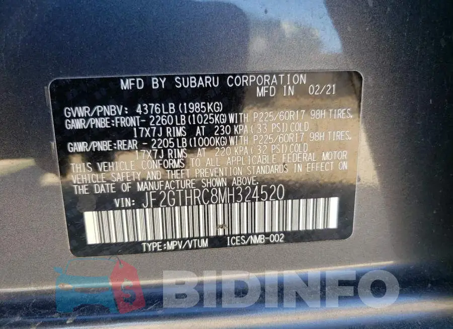 JF2GTHRC8MH324520 Photo# 12