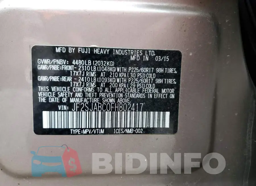 JF2SJABC0FH802417 Photo# 12