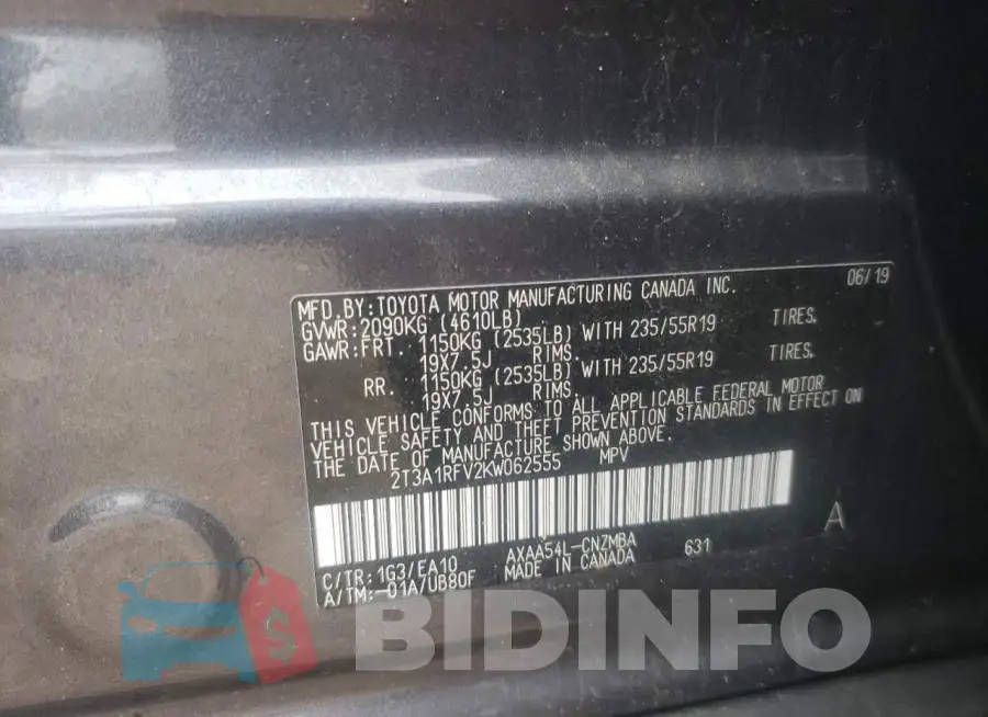 2T3A1RFV2KW062555 Photo# 13